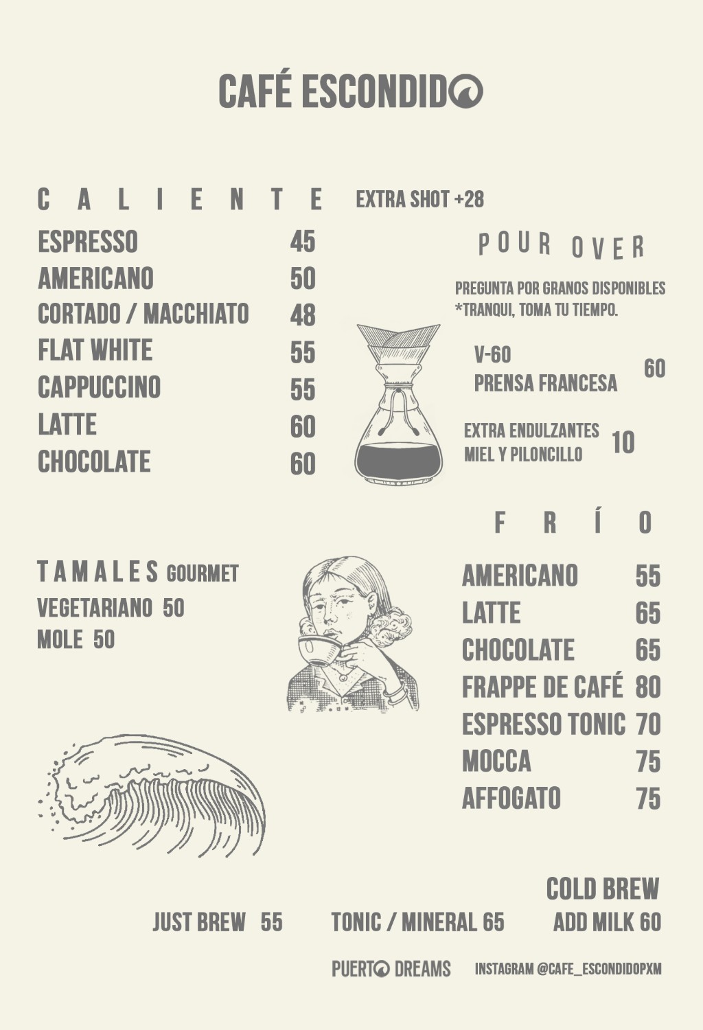 Menú Café Escondido bebidas