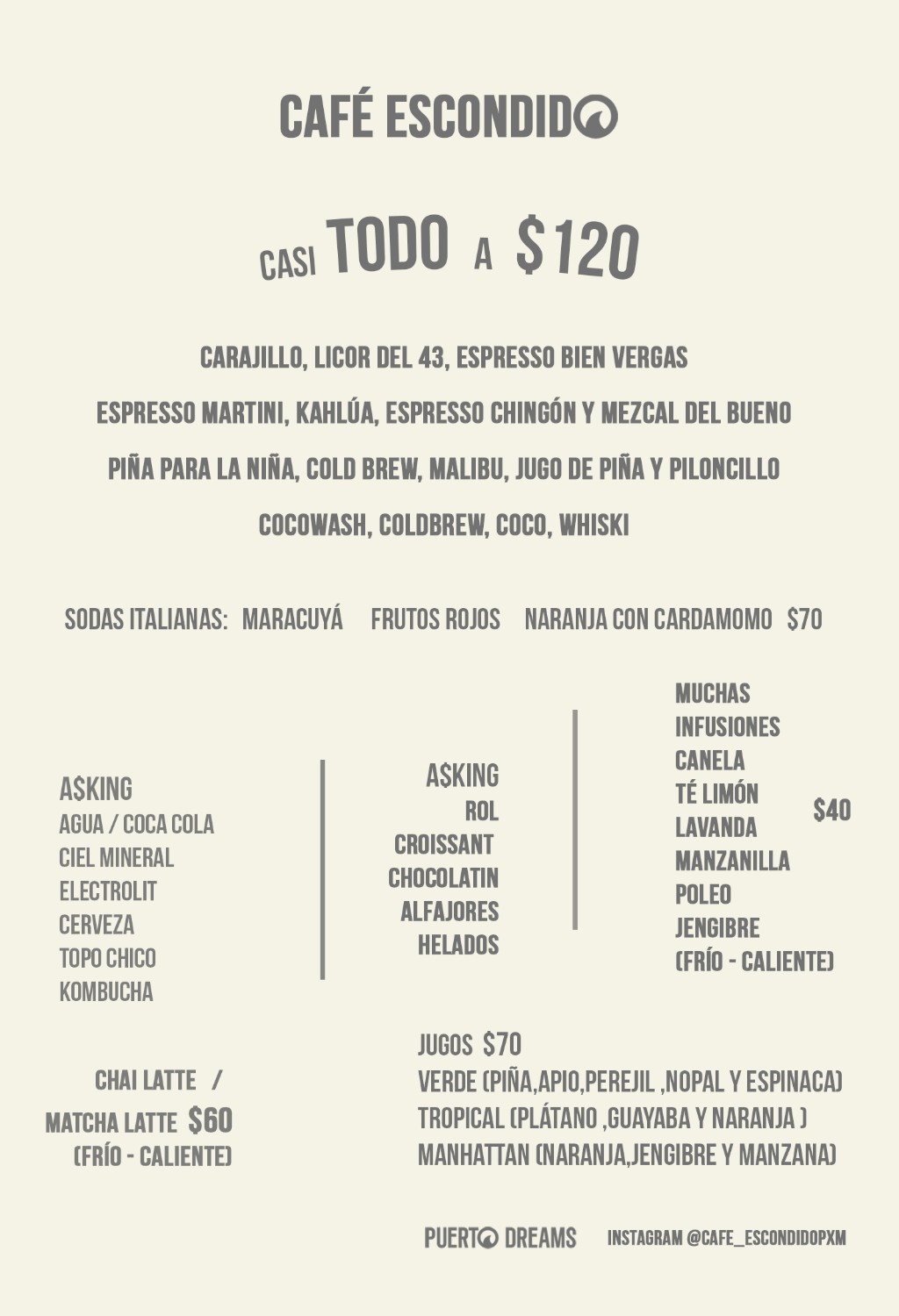 Menú Café Escondido desayunos