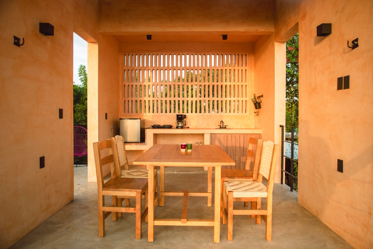 Dining table on rooftop terrace